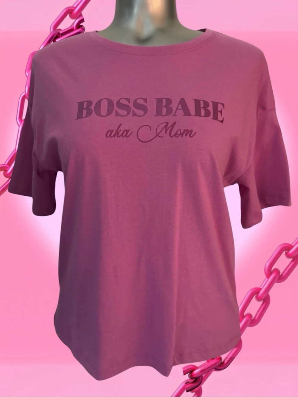 Free | Pink 'Boss Babe aka Mom' Relaxed Short Sleeve Tee